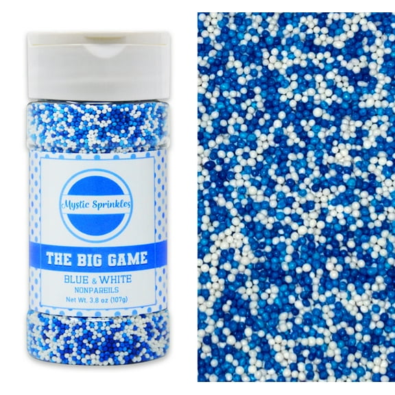 Mystic Sprinkles The Big Game: Blue & White Nonpareil Mix 3.8 oz Bottle