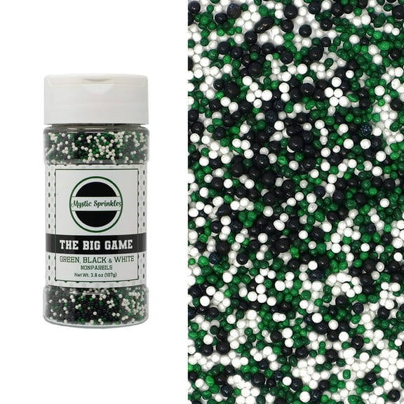 Mystic Sprinkles The Big Game - Green, Black & White Nonpareil Mix 3.8oz