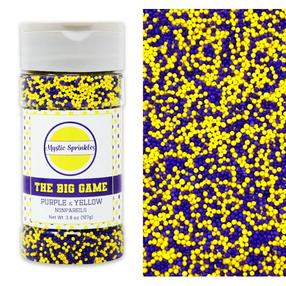 Mystic Sprinkles The Big Game: Purple & Yellow Nonpareil Mix 3.8 oz Bottle