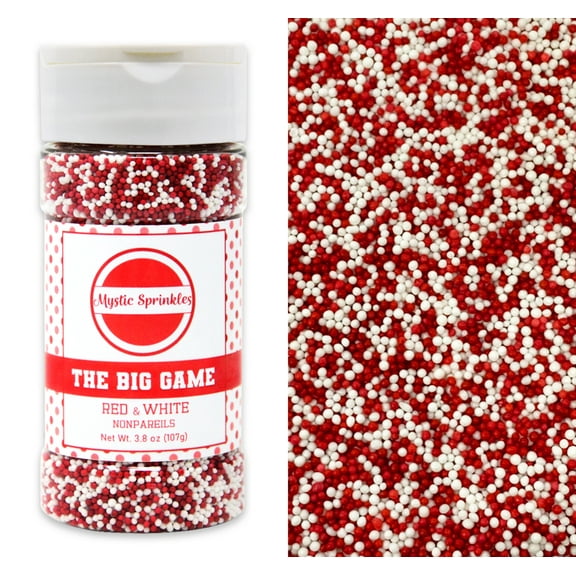 Mystic Sprinkles The Big Game: Red & White Nonpareil Mix 3.8 oz.