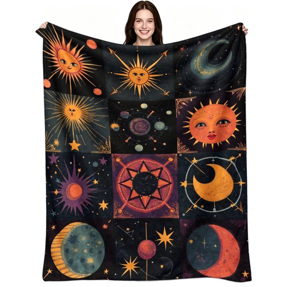 Mystic Sun Moon Celestial Tarot, Soft Warm Flannel Fleece, Boho Aesthetic Celestial, Throw Blanket, Cozy Warm, Home Decor, Couch Sofa Bed Living Room, Gift