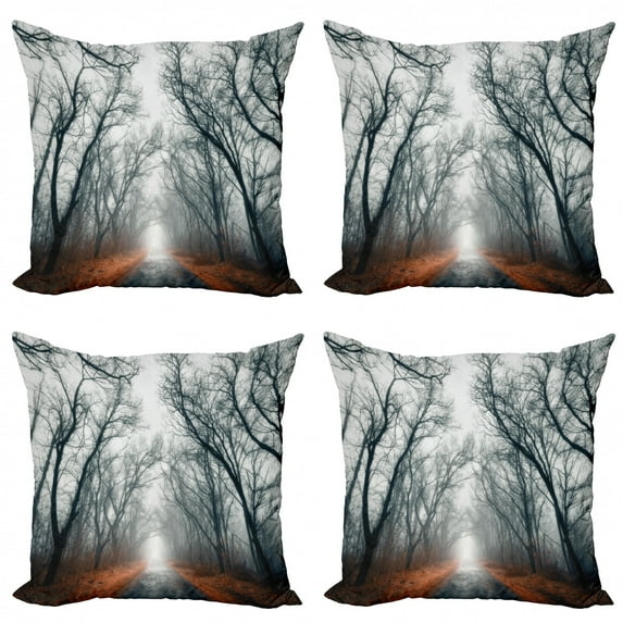 Ambesonne Nature Throw Pillow Cover 4 Pack, Autumn Sky and Leaves, 18", Grey Red