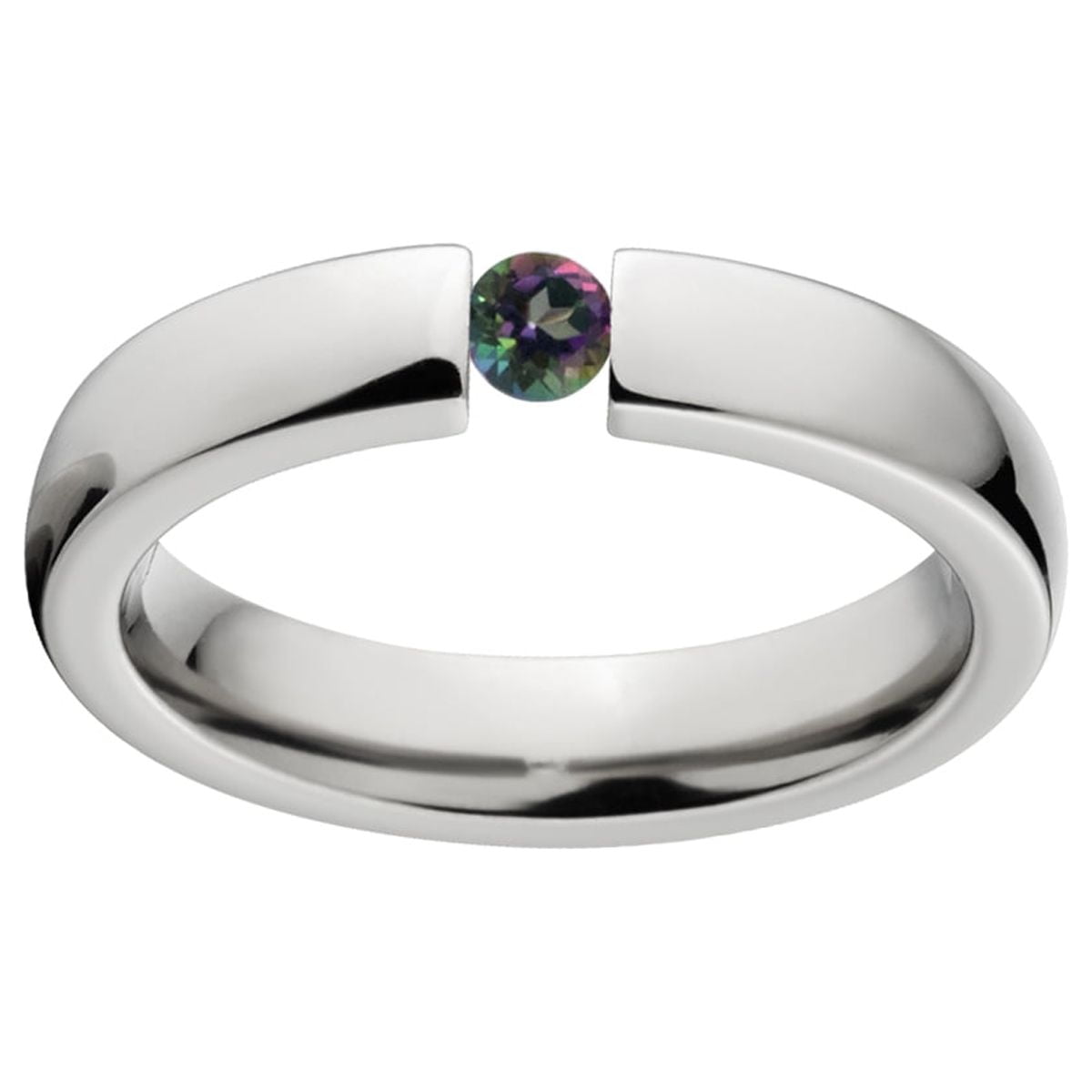 LUXURIEN Mystic Topaz 4mm Stainless Steel Tension Set Ring