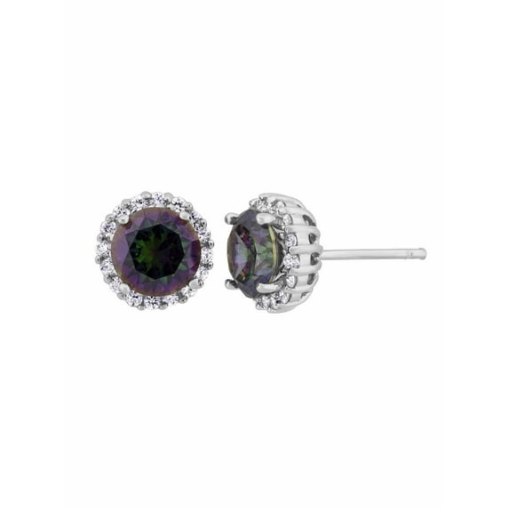 Mystic Topaz Cubic Zirconia Halo Stud Earrings