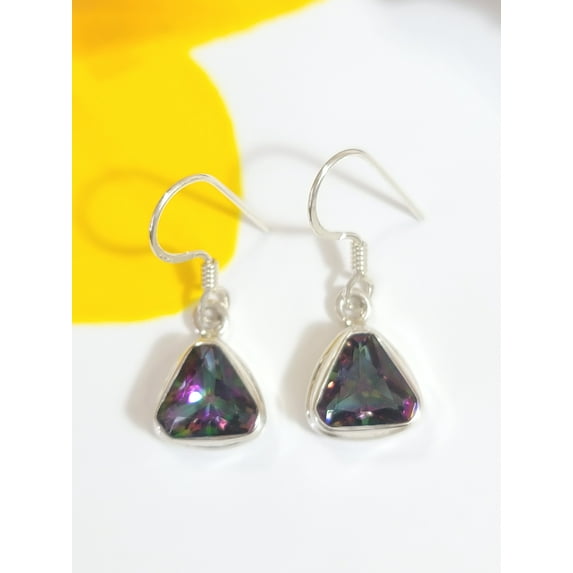 Mystic Topaz Earring, Solid 925 Sterling Silver Earring, Natural Mystic Topaz, Bezel Earring, Topaz Jewelry, Dangle Earring, Gift For Her