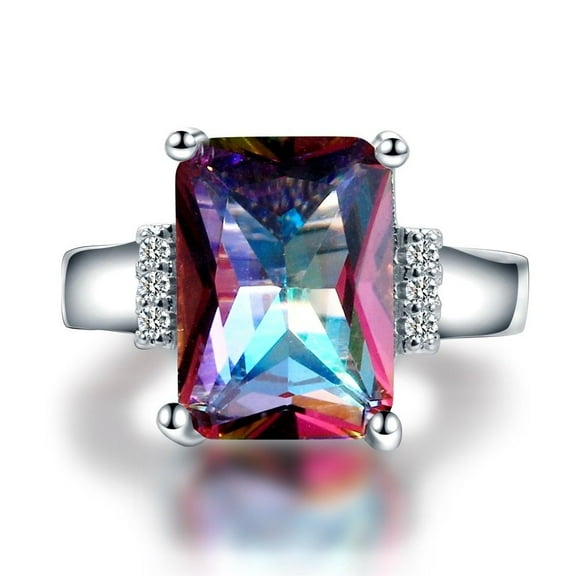 Mystic Topaz Emerald Cut Embellished Ring - Size 7