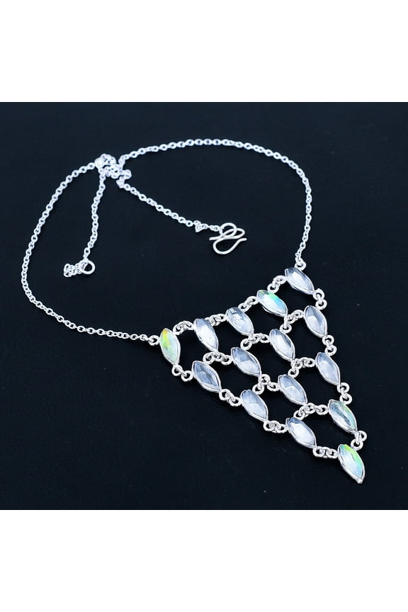 Mystic Topaz Gemstone 925 Sterling Silver Handmade Jewelry Necklace 18" VJ 3112