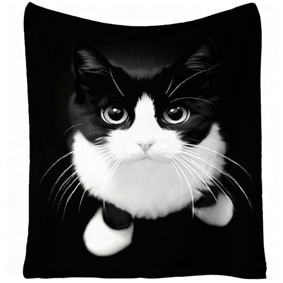 Mystic Tuxedo Cat Pattern Printing Flannel Blanket Nap Blanket Print Soft Study Halloween Gift Luxurious Comfort for Your Home Cozy