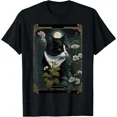 thumbnail image 1 of Mystic Tuxedo Cat Tarot Floral Botanical Art Unisex T-Shirt up to size 5XL, 1 of 2