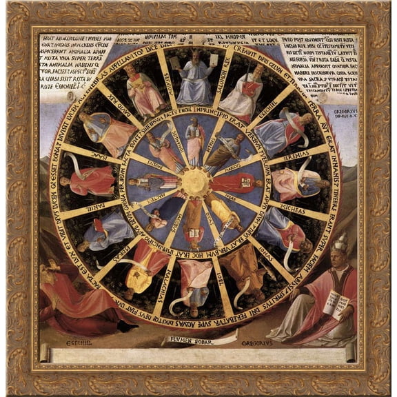 Mystic Wheel (The Vision of Ezekiel) 20x20 Gold Ornate Wood Framed Canvas Art by Fra Angelico