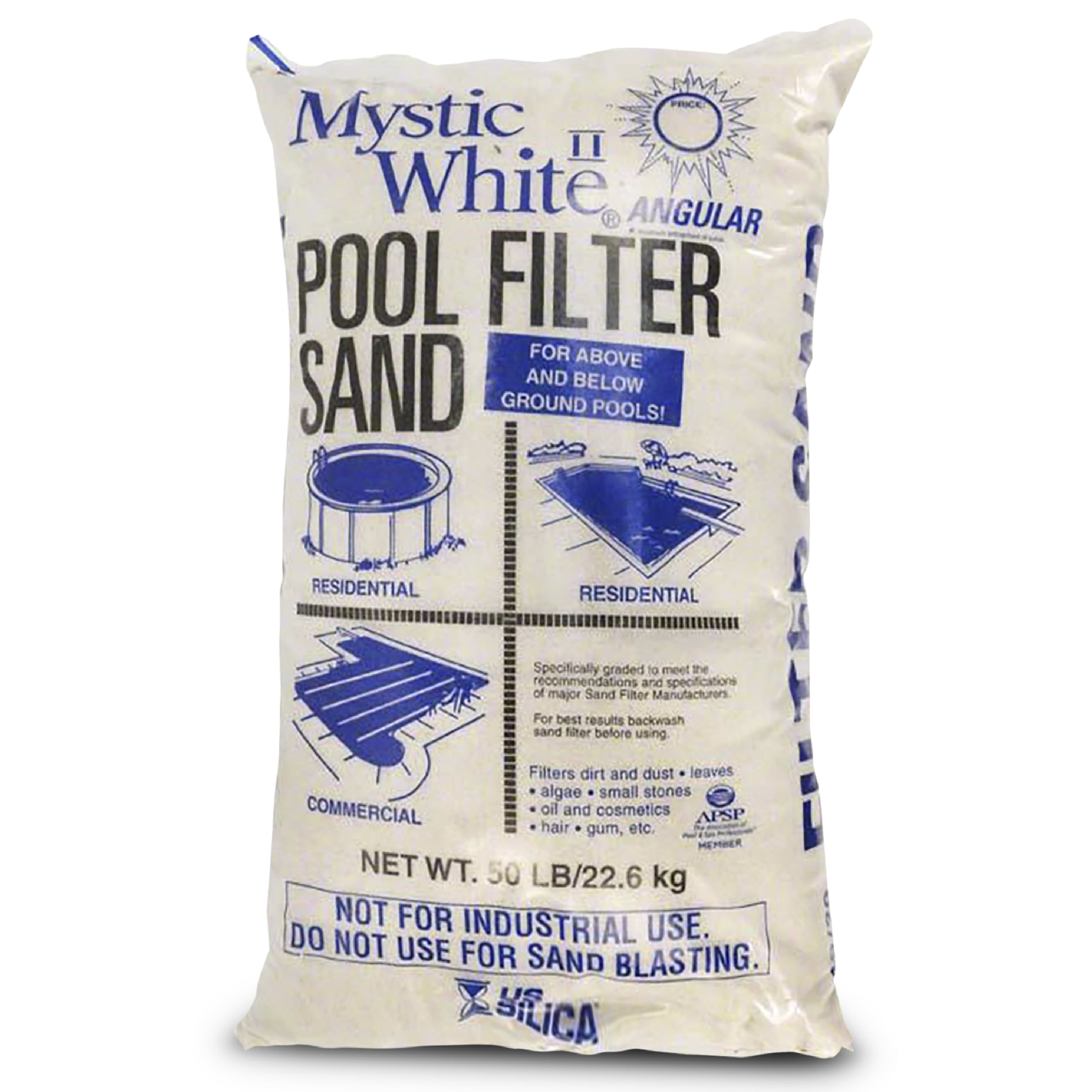 Mystic White Premium Swimming Pool Filter Sand 20 Grade 50 Pounds