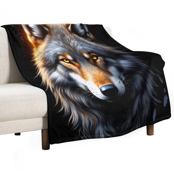 Mystic Wolf Portrait Throws Blankets for Sofa Bed Winter Plush Warm Blanket Holiday Gifts