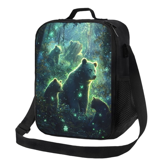 Mystical Bears Lunch Bag Reusable Lunch Box Insulated Tote Bag with Adjustable Shoulder Strap