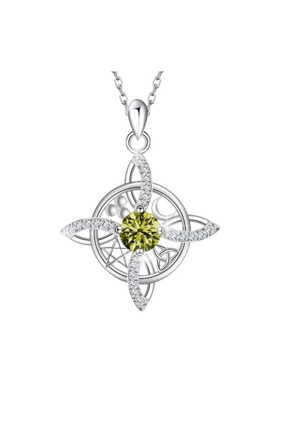 Mystical Birthstone Witches Knot Necklace, Natural Crystal Witch Knot Pendant Necklace, Pagan Wiccan Jewelry for Protection.