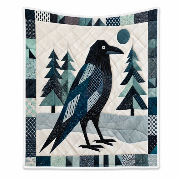 Mystical Black Bird Patchwork Throw Blanket Soft Flannel Plush Bed Couch Decor With Geometric Raven Pattern 39.4x59.1 Inch