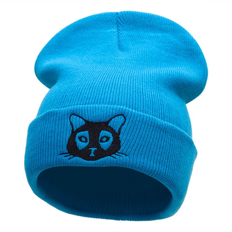 Mystical Black Cat Outline Embroidered Knitted Long Beanie  display picture 3