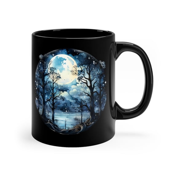Mystical Blue Moon Coffee Mug: Celestial Tree Art, Nature Lover Gift