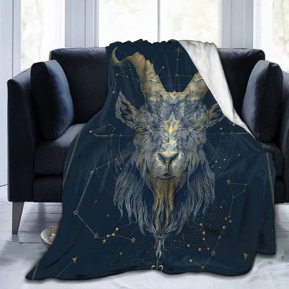 Mystical Capricorn Goat Throw Blanket, Celestial Star Constellation Art for Astrology Lovers & Adult Birthday Gift 50x40