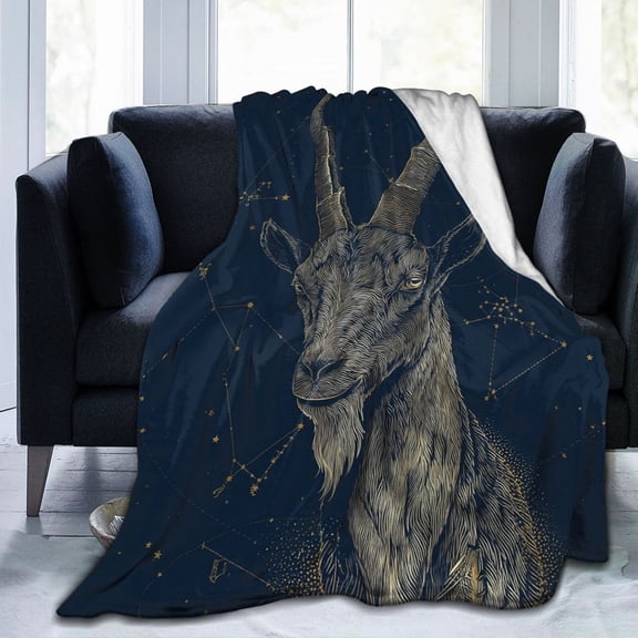Mystical Capricorn Goat Throw Blanket, Celestial Star Constellation Art for Astrology Lovers & Adult Birthday Gift 50x40