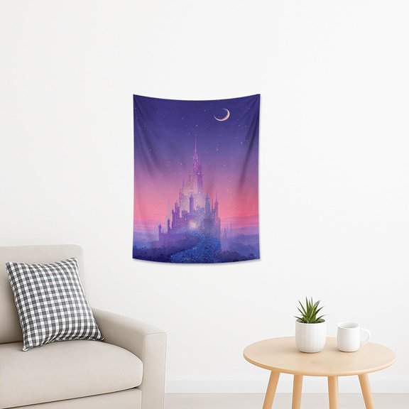 Mystical Castle Violet Tapestry, Celestial Moonlit Wall Art for Enchanted Bedroom, Living Room, or Dorm Decor, Dreamy Fantasy Aesthetic 30x40 Inch