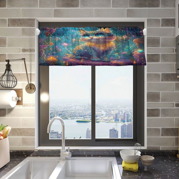 Mystical Cat Curtain Valances Window Treatment Rod Pocket Drape Valance 54" X 18" for Kitchen Living Room Bedroom