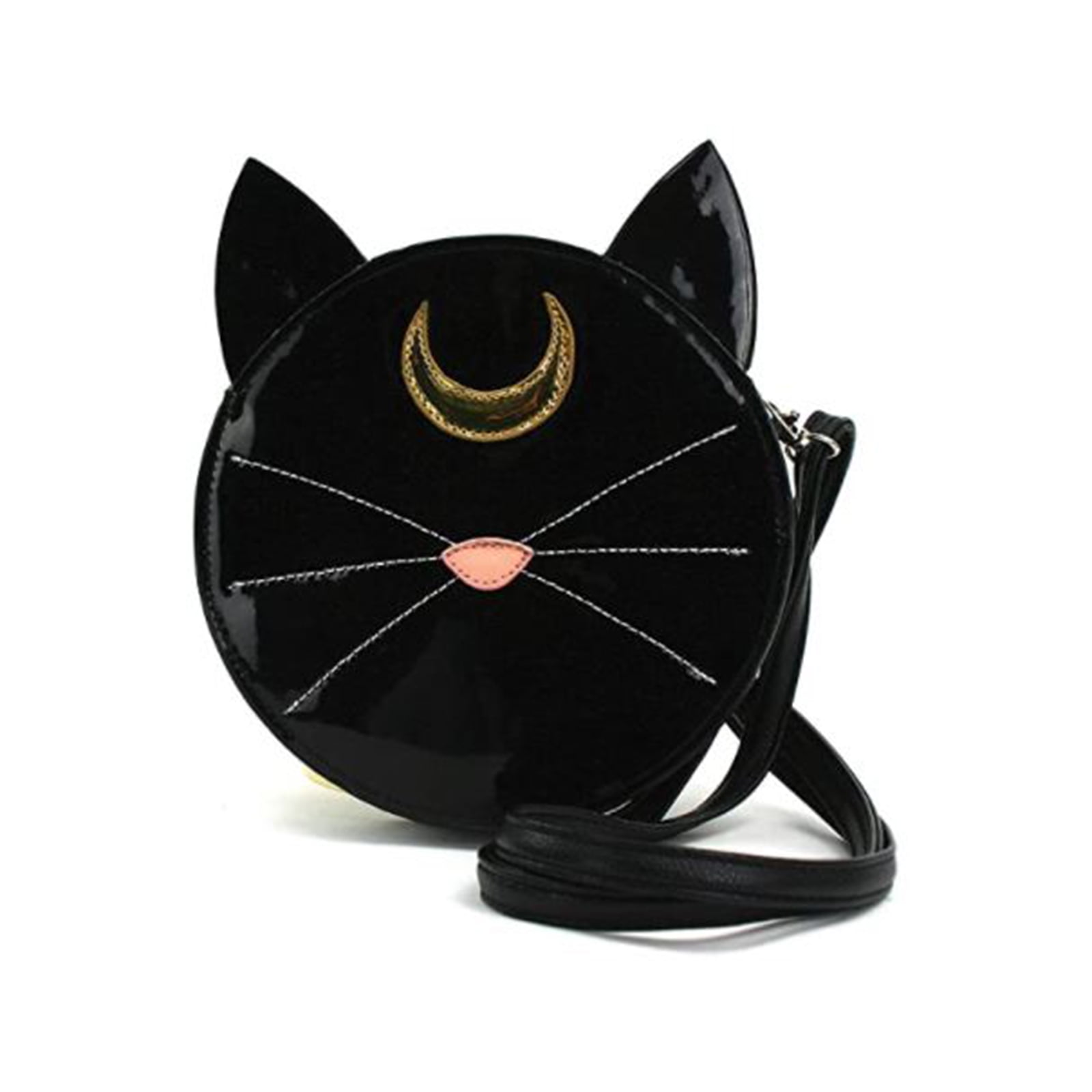 Black Embroidery Cat Face Handbag Boston Doctor Cross Body Strap Bag Purse