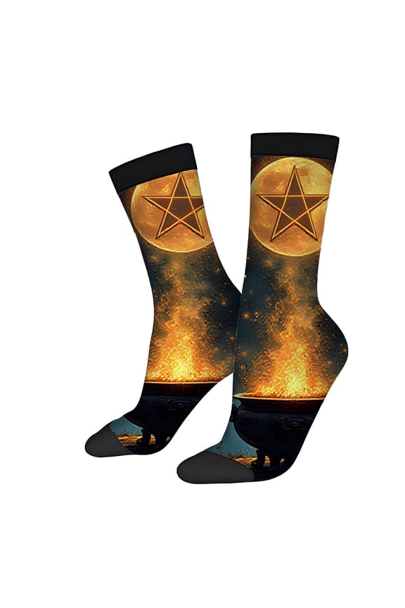 Mystical Cauldron Design Socks - 2 Pairs of Unisex Trendy Black Socks for All Seasons Perfect for Magic Lovers