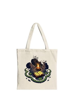 Mystical Cauldron Tote Bag - Canvas Reusable Shopping Bag with Enchanting Potion & Rune Patterns Perfect for Travel & Parties