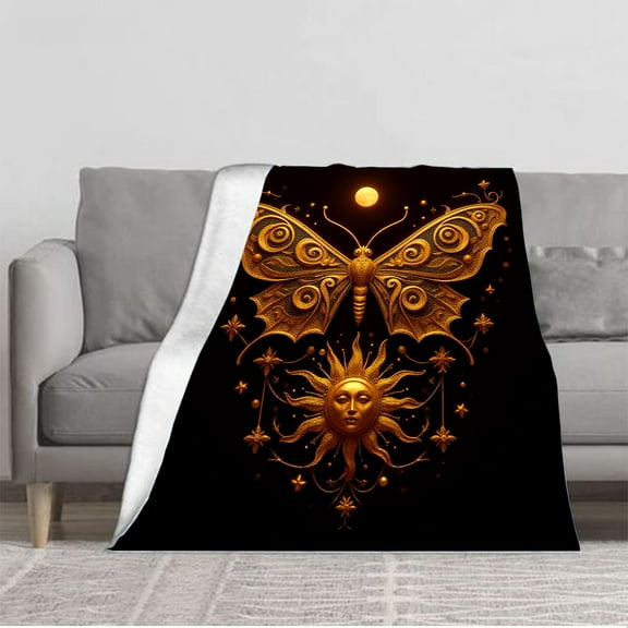 Mystical Celestial Flannel Blanket - Soft Warm & Cozy with Intricate Patterns Perfect for Sofa Travel Bed & Chair