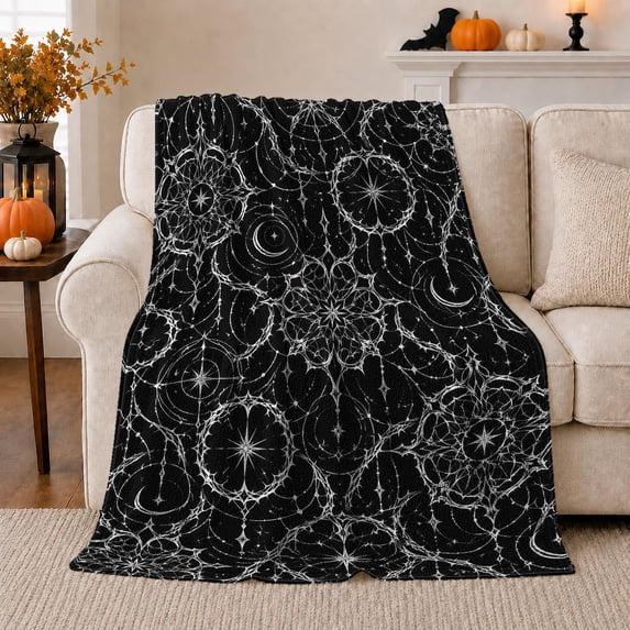 Mystical Celestial Moons Stars decorative motif Ornament, Warm Flannel Blanket for Living Room and Family Room, Festive autumn celebration Scene, Art Lovers autumn celebration Gift