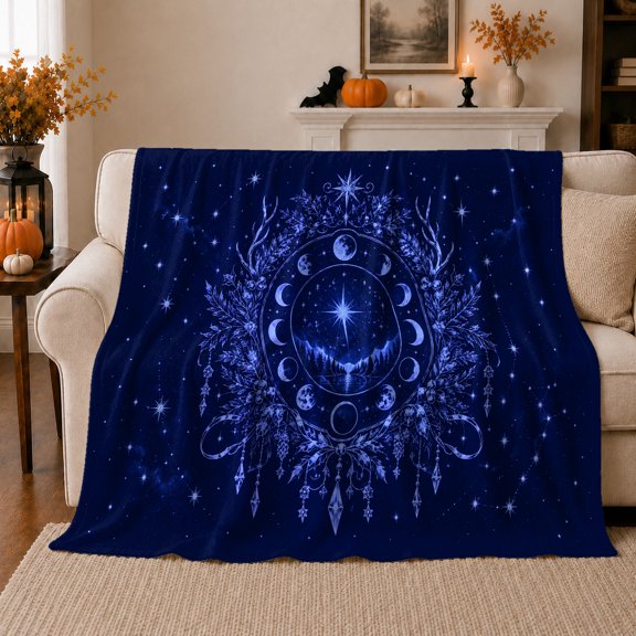 Mystical Celestial Oval Antlers, Cozy Friendship Quote Scene, Warm Flannel Blanket for Living Room and Reading Nook, Art Lovers Friendship Gift, Artistic Home Decor