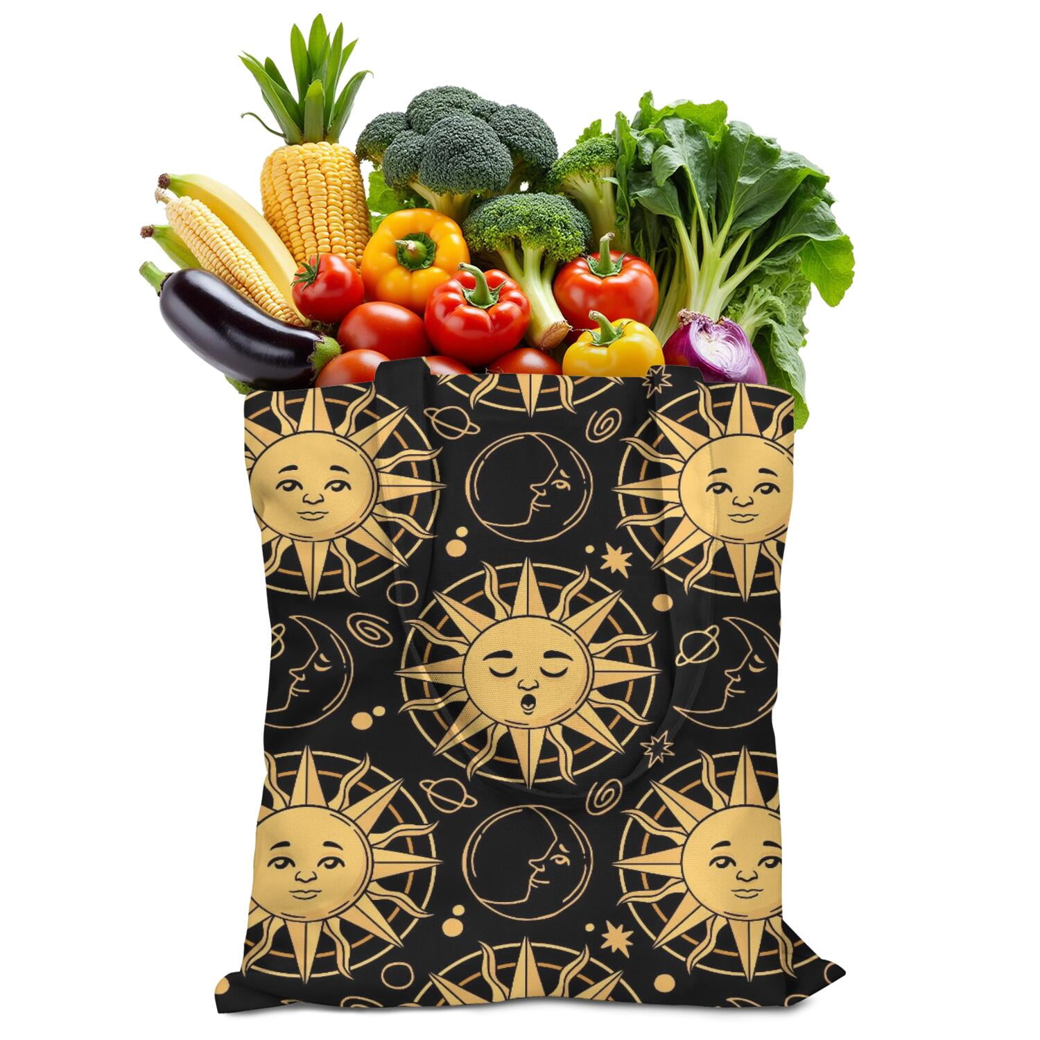 Moon Sun Celestial Pattern Print Leather Tote Bag main image 1