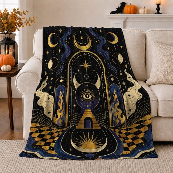 Mystical Celestial Tarot Artwork Features, Peaceful Celestial Art Scene, Warm Flannel Blanket for Home Library and Reading Nook, Celestial Art Lovers Housewarming Gift, Celestial Home Decor