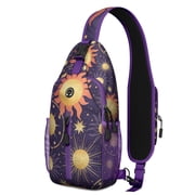Mystical Cosmic Sling Bag with Golden Sun and Moon Print, Lightweight Gothic Crossbody Backpack, Adjustable Strap, Multiple Compartments for Gym and Daily Use