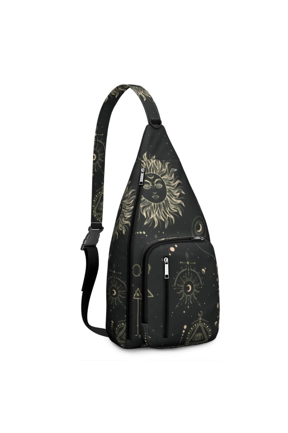 Mystical Crossbody Bag - Ethereal Lunar Eclipse & Constellation Design, Breathable Lightweight Sling Bag for Men, Unisex Tactical Gothic Style
