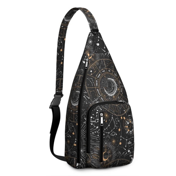 Mystical Crossbody Bag - Ethereal Lunar Eclipse & Constellation Design, Breathable Lightweight Sling Bag for Men, Unisex Tactical Gothic Style
