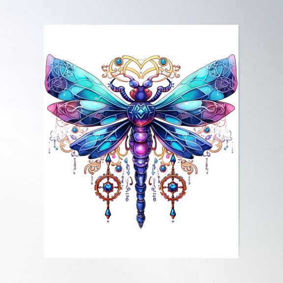 Mystical Crystal Dragonfly Poster Wall Art, Modern Wall Decor For Living Room Bedroom, 16x24 UNFRAMED