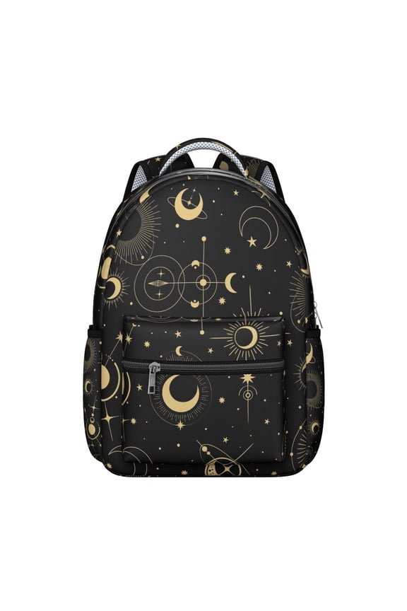 Mystical Dark Goth Backpack Waterproof Composite Oxford Cloth with Lunar Eclipse and Astral Constellation Print, Comfortable Adjustable Straps, Perfect for Students and Travel