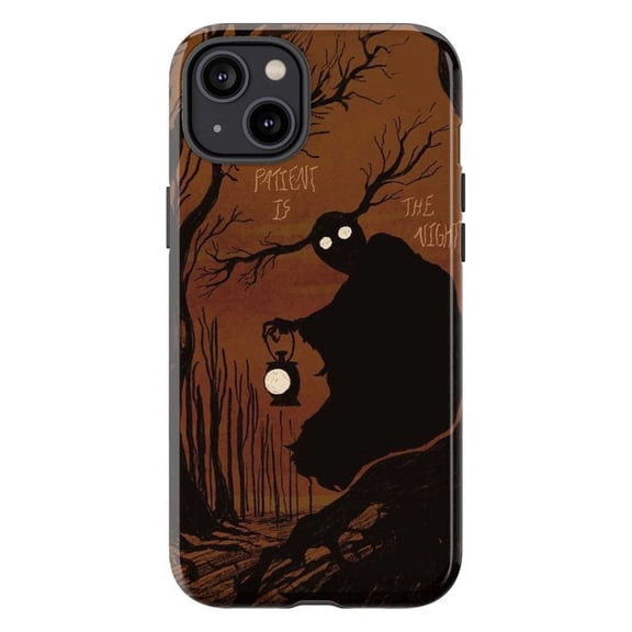 Mystical Dark Night Shadow Phone Case, Haunted Forest Silhouette with Lantern and Glowing Eyes for iPhone 16 15 14 13 12 11 Pro Max Mini Plus