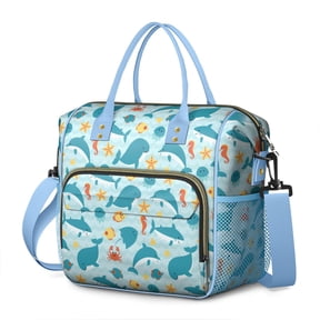 Mystical Dolphin and Whale Lunch Bag – Large Waterproof Insulated Tote with Tropical Sea Elements
