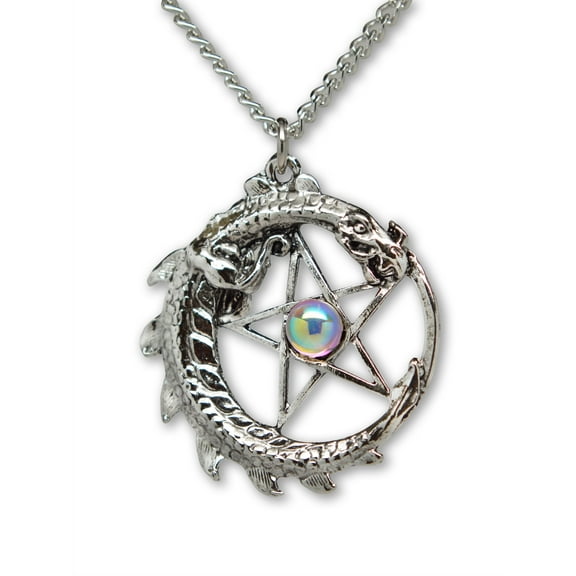 Mystical Dragon Encircling Pentacle Medieval Renaissance Pendant Necklace by Real Metal NK-403