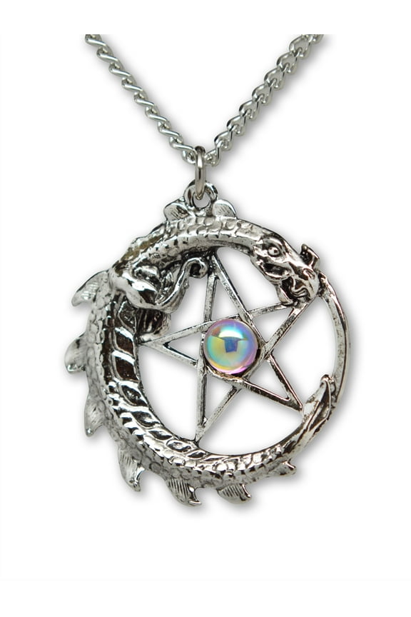 Mystical Dragon Encircling Pentacle Medieval Renaissance Pendant Necklace by Real Metal NK-403