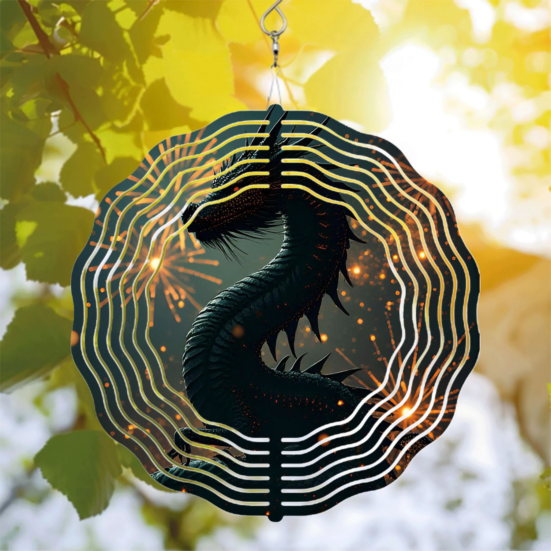 Mystical Dragon Metal Wind Spinner - Dark Scales Spines Design with ...