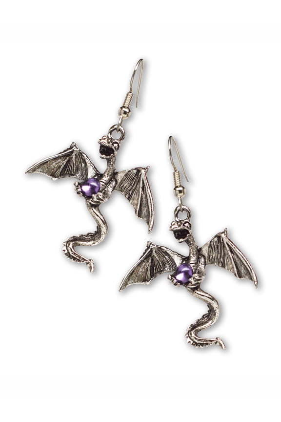 Mystical Dragon Pewter Dangle Earrings Medieval Renaissance Jewelry by Real Metal #1004