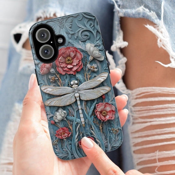 Mystical Dragonfly Floral Whimsical Boho Phone Case with iPhone 17 to 11 Pro Max