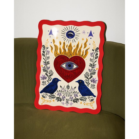 Mystical Evil Eye Heart Maximalist Red Folk Art, Unframed Paper Poster 8x10in