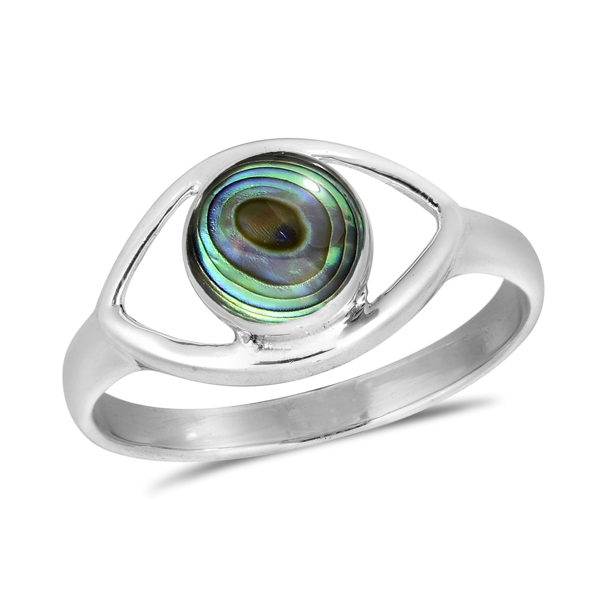 AeraVida Evil Eye Sterling Silver Ring With Abalone Shell Inlay - Protection Symbol Jewelry, Size 6, .925 Silver