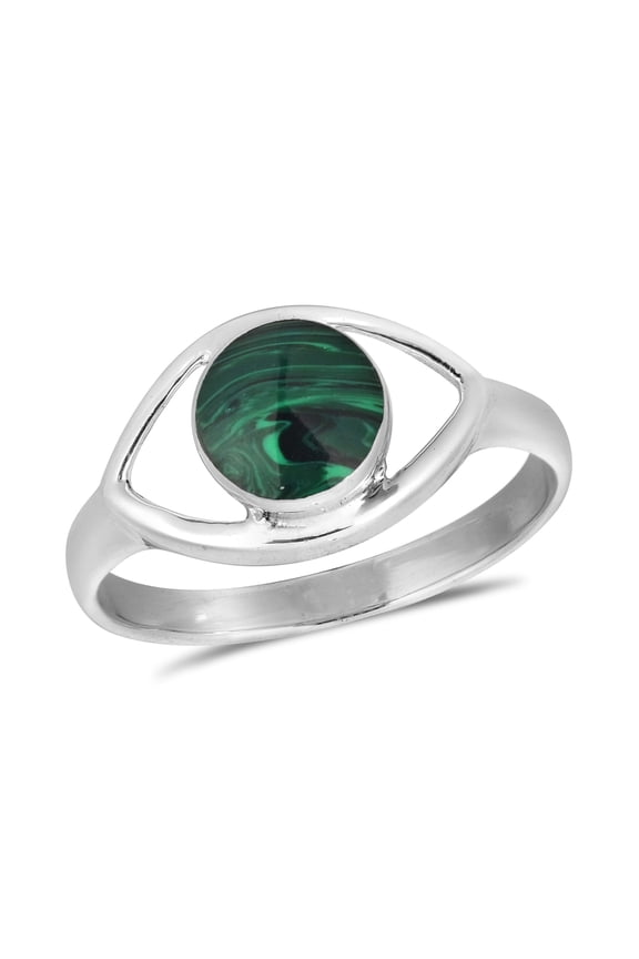 Mystical Evil Eye w/ Green Malachite Inlay Sterling Silver Ring - 8