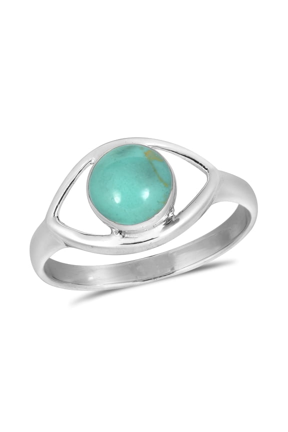 Mystical Evil Eye w/ Green Turquoise Stone Inlay Sterling Silver Ring - 11