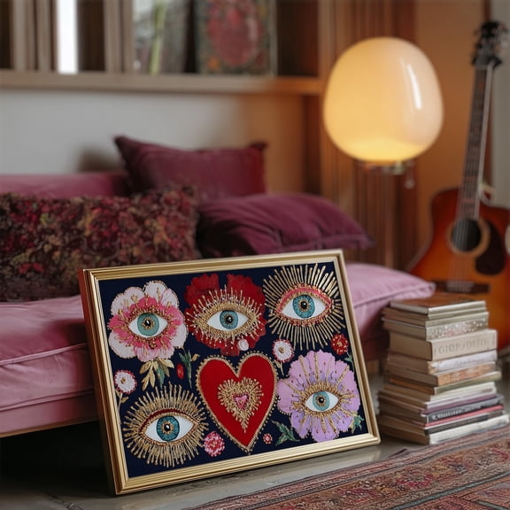 Mystical Eye Flowers Art Print, Esoteric Third Eye Decor, Witchy Boho Wall Art Unframed Paper Print